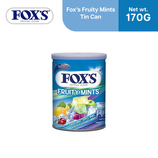 Fox's Candy Crystal Clear Fruitymints Oval Flowrap Candy 170g - Tin Can