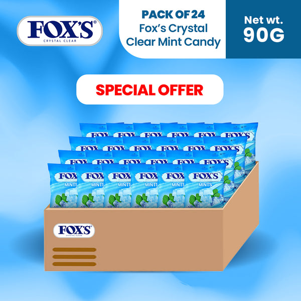 Fox's Candy Crystal Clear Mint's Oval Flowrap Candy 90g Pack of 24