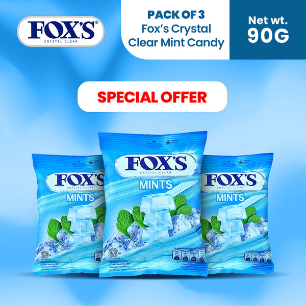 Fox's Candy Crystal Clear Mint's Oval Flowrap Candy 90g Pack of 3