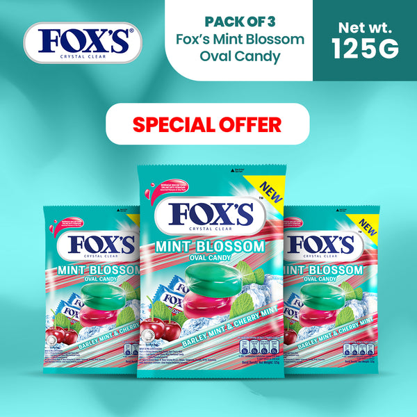 Fox's Candy Crystal Clear Mint Blossom Oval Flowrap Candy 125g Pack of 3