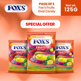 Fox's Candy Crystal Clear Fruits Oval Flowrap Candy 125g - Pack of 3