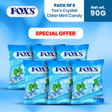 Fox's Candy Crystal Clear Mint's Oval Flowrap Candy 90g Pack of 6