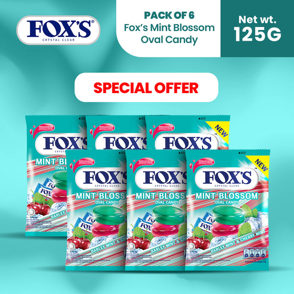 Fox's Candy Crystal Clear Mint Blossom Oval Flowrap Candy 125g Pack of 6