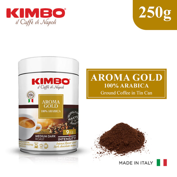 Kimbo Ground Coffee- Aroma Gold 100% Arabica 250g in TIN CAN , Italy