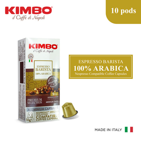 Kimbo Nespresso Compatible Coffee Capsules- Espresso Barista 100% Arabica 10 pods, Italy