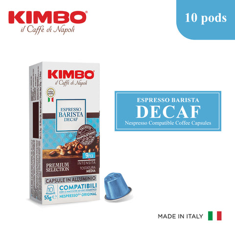 Kimbo Nespresso Compatible Coffee Capsules- Espresso Barista Decaf 10 pods, Italy