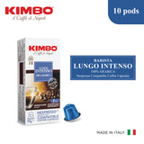 Kimbo Nespresso Compatible Coffee Capsules- Lungo Intenso 10 pods, Italy