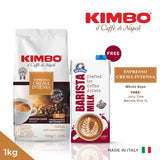 Kimbo Whole Bean- Espresso Crema Intensa 1kg, Italy - Free Jolly Cow Barista Milk 1L