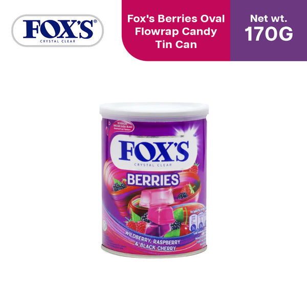 Fox's Candy Crystal Clear Berries Oval Flowrap Candy 170g - Tin Can