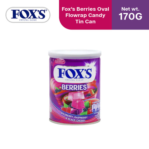 Fox's Candy Crystal Clear Berries Oval Flowrap Candy 170g - Tin Can